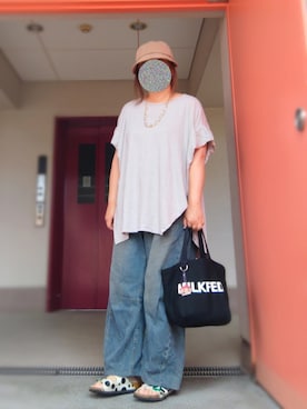 「バレルレッグジーンズ」｜ぴよりあさん（レディース・155cm）の夏コーディネート