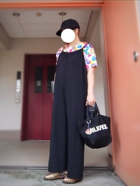「coca（coca）（コカ）のアイテム（サロペット/オーバーオール）」を使った、ぴよりあさん（レディース・155cm）の秋コーディネート