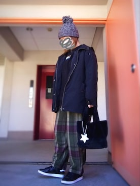 「しまむら（シマムラ）のアイテム（ニットキャップ/ビーニー）」を使った、ぴよりあさん（レディース・155cm）の冬コーディネート