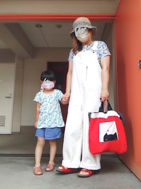 「親子でおそろい」｜「アイテム（オールインワン・サロペット）」を使った、ぴよりあさん（レディース・155cm）の夏コーディネート