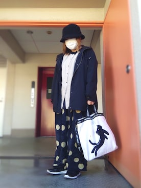 「ドットパンツ」｜「アイテム（ブルゾン）」を使った、ぴよりあさん（レディース・155cm）の冬コーディネート