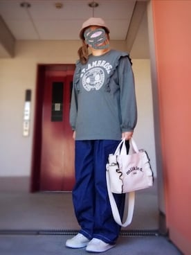 「milsa（ミルサ）のアイテム（帽子）」を使った、ぴよりあさん（レディース・155cm）の春コーディネート