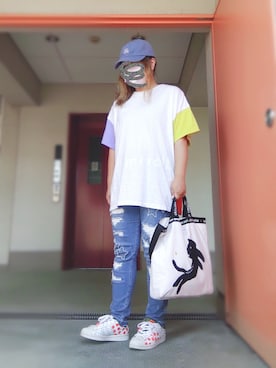 「RNA（アールエヌエー）のE4593 ローズ刺繍キャンバスCAP（キャップ）」を使った、ぴよりあさん（レディース・155cm）の秋コーディネート