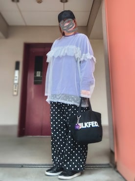 「Samansa Mos2（サマンサ モスモス）のアイテム（パンツ）」を使った、ぴよりあさん（レディース・155cm）の春コーディネート