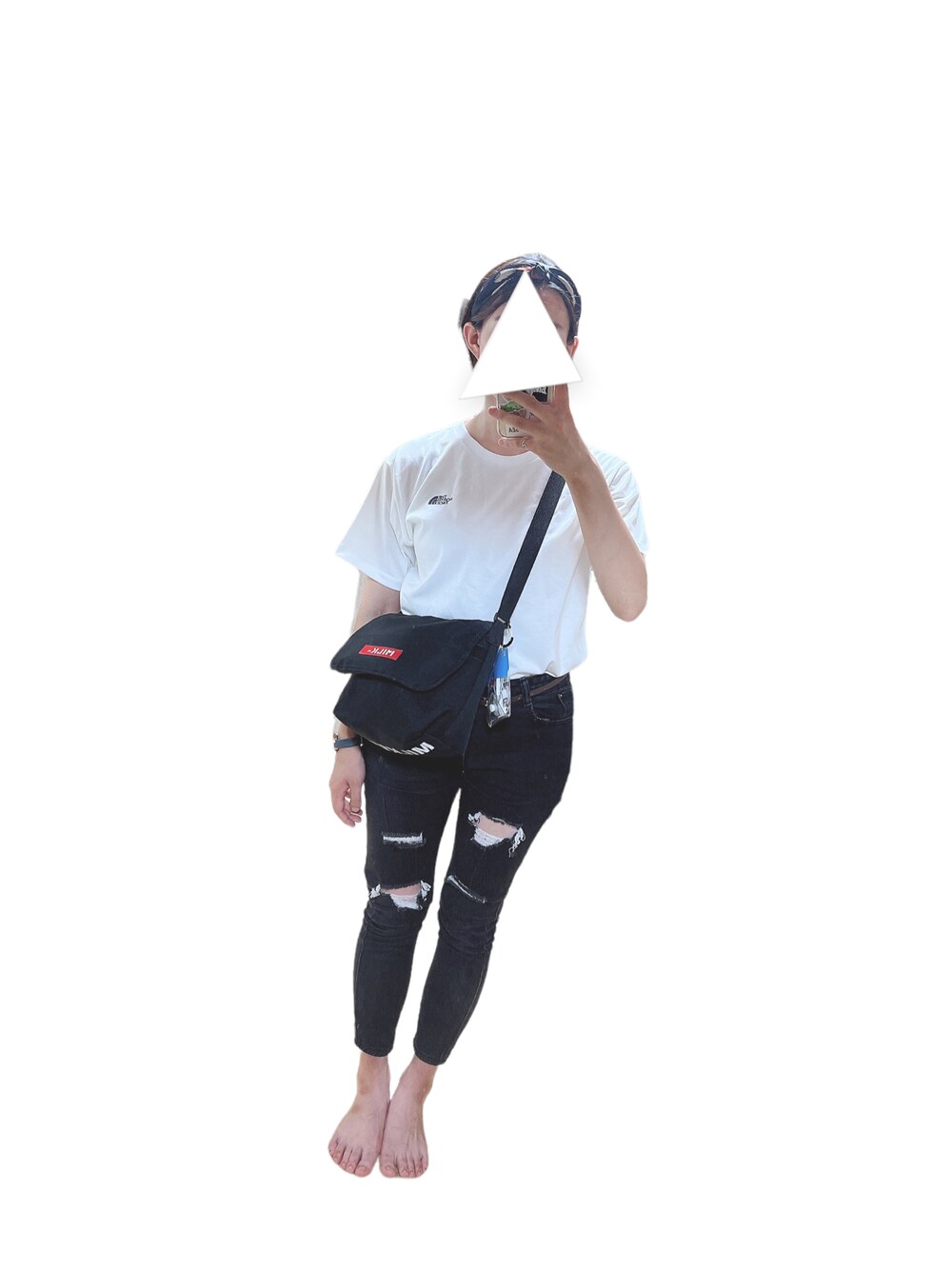 「THE NORTH FACE、alette blanc」｜「sheilのアイテム（デニムパンツ、ブラック系）」を使った、yukoさん（レディース・158cm）の夏コーディネートの1枚目の写真