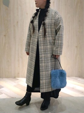 「Green　Parks（グリーンパークス）のアイテム（ノーカラーコート）」を使った、tomo☺さん（レディース・159cm）の冬コーディネート