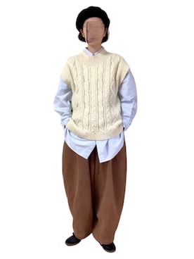 「ニットベスト」｜「アイテム（ハンチング/ベレー帽）」を使った、misakiさん（レディース・162cm）の冬コーディネート