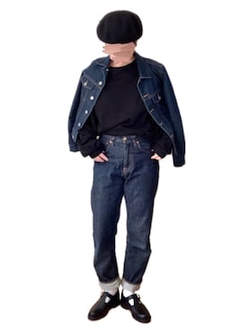 「RAY CASSIN（レイカズン）のアイテム（デニムジャケット）」を使った、misakiさん（レディース・162cm）の冬コーディネート