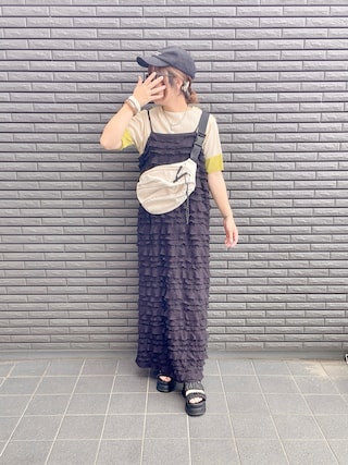 「VIVIAN（ヴィヴィアン）の厚底ダブルギャザーベルトストラップサンダル（サンダル）」を使った、nenekokoさん（レディース・163cm）の夏コーディネート