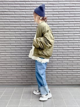 「しまむら（シマムラ）のアイテム（MA-1）」を使った、nenekokoさん（レディース・163cm）の冬コーディネート