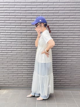 「VIVIAN（ヴィヴィアン）のスクエアトゥアシメ華奢ストラップサンダル（サンダル）」を使った、nenekokoさん（レディース・163cm）の夏コーディネート