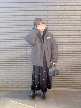 「FIRST DOWN（ファーストダウン）のアイテム（ダウンジャケット/コート）」を使った、nenekokoさん（レディース・163cm）の冬コーディネート
