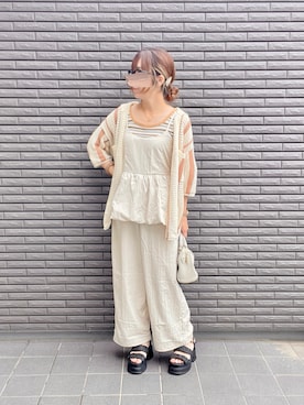 「アイテム（サロペット/オーバーオール）」を使った、nenekokoさん（レディース・163cm）の夏コーディネート