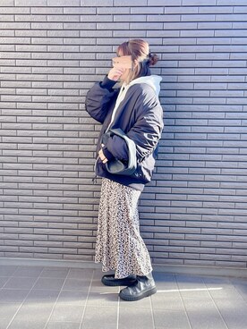 「しまむら（シマムラ）のアイテム（MA-1）」を使った、nenekokoさん（レディース・163cm）の冬コーディネート