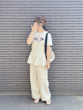 「夏コーデ」｜「アイテム（サロペット/オーバーオール）」を使った、nenekokoさん（レディース・163cm）の夏コーディネート