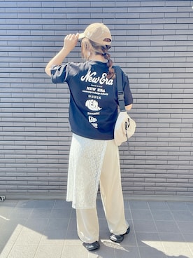 「NEW ERA（ニューエラ）の【ユニセックス】NEW ERA/ニューエラ オーバーサイズ/バックプリントTシャツ 14670939/14670940/14670941（Tシャツ/カットソー）」を使った、nenekokoさん（レディース・163cm）の夏コーディネート