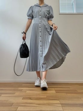 「ワンピース×スニーカー」｜「アイテム（シャツワンピース）」を使った、nene07092720さん（レディース・163cm）の夏コーディネート