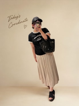 「INGNI（イング）のフロッキーロゴリンガーTシャツ（Tシャツ/カットソー、ブラック系）」を使った、asu🍋(復活)さん（レディース・152cm）の夏コーディネート