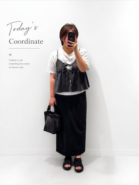 「Honeys（ハニーズ）のナローすか（スカート、ブラック系）」を使った、asu🍋(復活)さん（レディース・152cm）の夏コーディネート