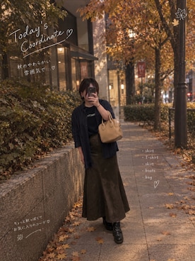 「Green　Parks（グリーンパークス）のストライプ襟付きシャツ（シャツ/ブラウス、ブルー系）」を使った、asu🍋(復活)さん（レディース・152cm）の秋コーディネート