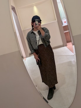 「coca（coca）（コカ）のドットプリーツスカート（スカート、ブラウン系）」を使った、asu🍋(復活)さん（レディース・152cm）の春コーディネート