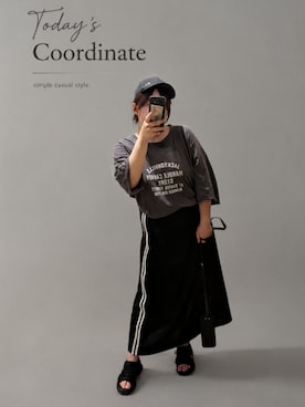 「CIAOPANIC TYPY（チャオパニックティピー）の麻混裏毛ワイドスリーブプリントスエット（スウェット、グレー系）」を使った、asu🍋(復活)さん（レディース・152cm）の夏コーディネート