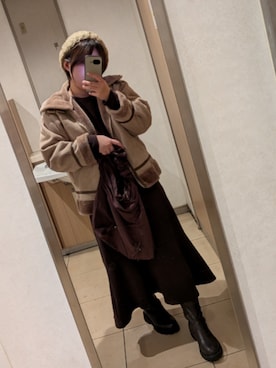 「アイテム（ムートンコート）」を使った、asu🍋(復活)さん（レディース・152cm）の冬コーディネート