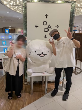「パシオスのストライプセットアップ（その他、ベージュ系）」を使った、asu🍋(復活)さん（レディース・152cm）の夏コーディネート