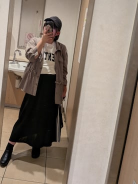「Green　Parks（グリーンパークス）のフレンチスリーブロゴT（Tシャツ/カットソー、ホワイト系）」を使った、asu🍋(復活)さん（レディース・152cm）の春コーディネート