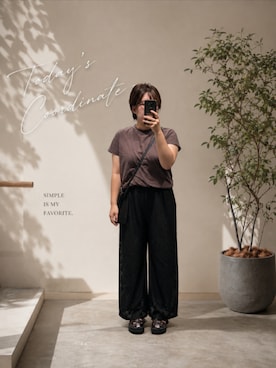 「Samansa Mos2 blue（サマンサモスモスブルー）の刺繍ロゴフレンチスリーブスリーブT（Tシャツ/カットソー、ブラウン系）」を使った、asu🍋(復活)さん（レディース・152cm）の夏コーディネート