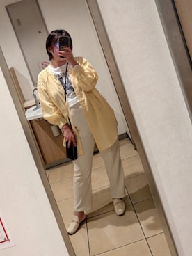「ROPE' PICNIC（ロペピクニック）のバックリボンチュニックブラウス（シャツ/ブラウス、イエロー系）」を使った、asu🍋(復活)さん（レディース・152cm）の春コーディネート