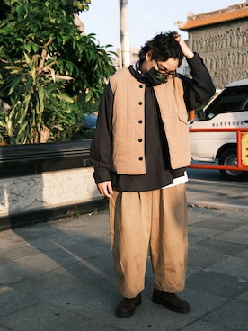 「ig : grandma.springfishのアイテム（トップス、ブラウン系）」を使った、Haru🧓🏽さん（168cm）の冬コーディネート