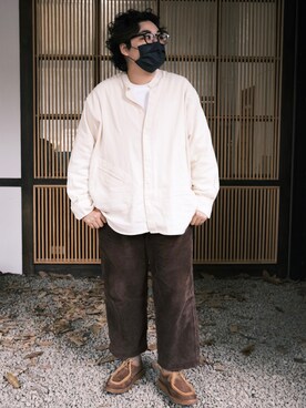 「ig: grandma.studioのアイテム（シャツ/ブラウス、ホワイト系）」を使った、Haru🧓🏽さん（168cm）の冬コーディネート