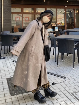 「tiptop（ティップトップ）のアイテム（ステンカラーコート）」を使った、ぬこさん（レディース・153cm）の冬コーディネート