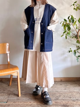 「白スカート」｜「アイテム（スウェット）」を使った、ぬこさん（レディース・153cm）の春コーディネート