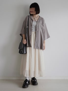 「ビッグシャツ」｜「アイテム（アクセサリー）」を使った、ぬこさん（レディース・153cm）の夏コーディネート