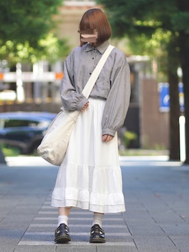 「DEVICE+（デバイスプラス）のDEVICE＋  キャンバス 2wayトート ショルダーバッグ（ショルダーバッグ）」を使った、ぬこさん（レディース・153cm）の秋コーディネート