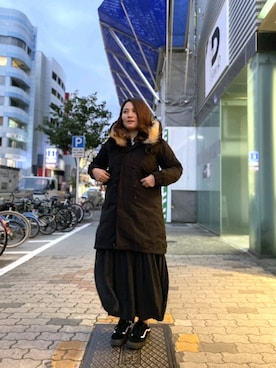 「AVIREX（アヴィレックス）のアイテム（モッズコート）」を使った、AYNさん（レディース・157cm）の冬コーディネート