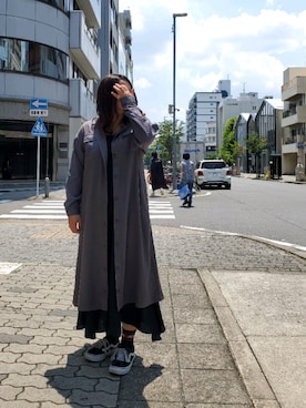 「アイテム（シャツワンピース、グレー系）」を使った、AYNさん（レディース・157cm）の夏コーディネート