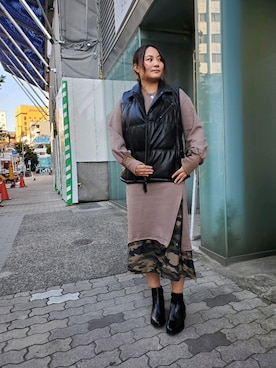 「AVIREX（アヴィレックス）のアイテム（ダウンジャケット/コート）」を使った、AYNさん（レディース・157cm）の冬コーディネート