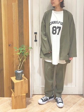 「Samansa Mos2 blue（サマンサモスモスブルー）のアイテム（ノーカラージャケット）」を使った、ねねさん（レディース・152cm）の春コーディネート