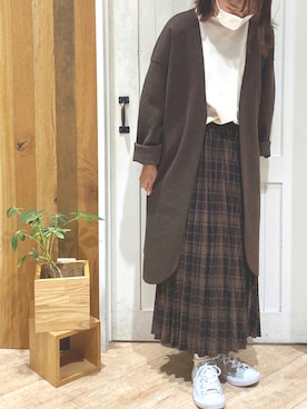 「Samansa Mos2 blue（サマンサモスモスブルー）のアイテム（ノーカラーコート）」を使った、ねねさん（レディース・152cm）の秋コーディネート