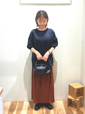 「Samansa Mos2 blue（サマンサモスモスブルー）のアイテム（スカート、オレンジ系）」を使った、ねねさん（レディース・152cm）の秋コーディネート