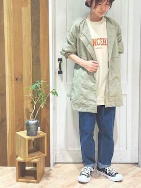 「Samansa Mos2 blue」｜「アイテム（スウェット）」を使った、ねねさん（レディース・152cm）の秋コーディネート