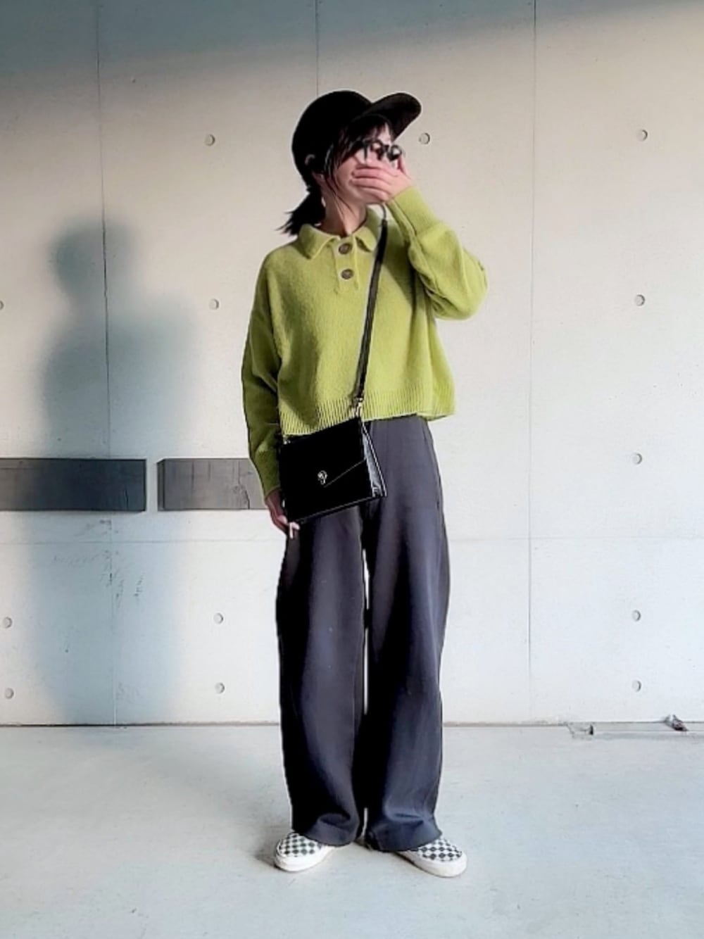 「PR、ante aciem、アンテアシーム、YAK、冬コーデ、クリスマスに着たい服、マイベストコーデ2024、オトナカジュアル、大人カジュアル」｜「ante aciemのante aciem アンテアシーム 衿付きPO （ニット/セーター、イエロー系）」を使った、なな☺︎さん（レディース・155cm）の冬コーディネートの1枚目の写真