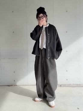 「アイテム（ノーカラージャケット）」を使った、なな☺︎さん（レディース・155cm）の秋コーディネート