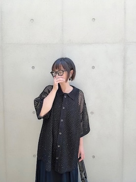 「Confirm（コンファーム）の25SS スパンコール メッシュシャツ ユニセックス（シャツ/ブラウス）」を使った、なな☺︎さん（レディース・155cm）の夏コーディネート