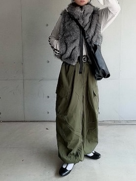 「アイテム（カーゴパンツ）」を使った、なな☺︎さん（レディース・155cm）の秋コーディネート