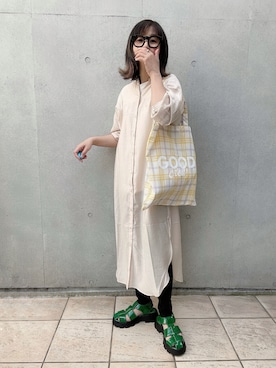 「アーバンリサーチ」｜「アイテム（シャツワンピース）」を使った、なな☺︎さん（レディース・155cm）の春コーディネート