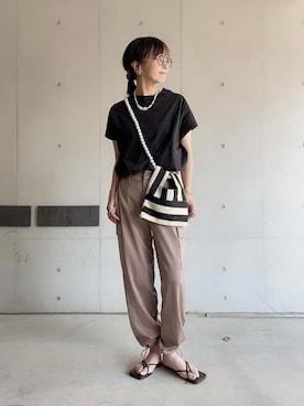 「CENE（セネ）の【CENE】セネ/ ビッククロスリング（リング）」を使った、なな☺︎さん（レディース・155cm）の春コーディネート